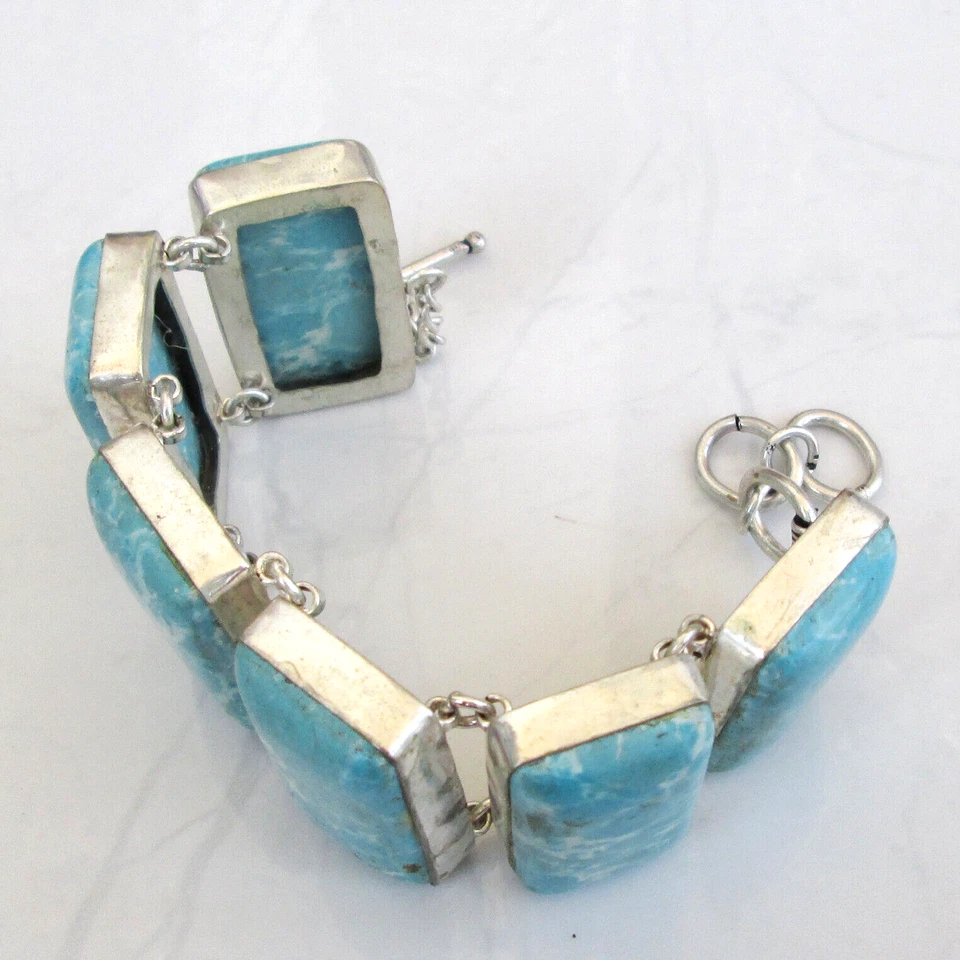 Pulsera hecha a mano con piedras preciosas turquesa barra arena colina azul claro talla 8" y menos Foto 3 de 4