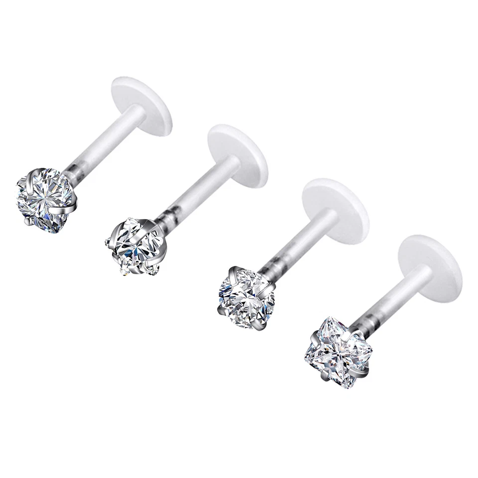 20 piezas Anillos labiales circonita cúbica transparentes Labret Tachuelas Tragus Hélice Pendiente Acrílico Retenedores 16G Foto 2 de 3