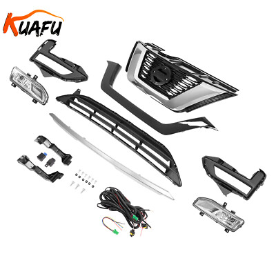 Front Upper Lower Grille Fog lights LH+RH Kit For Nissan Rogue 2017 2018 2019 20