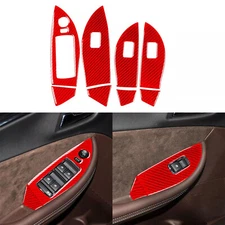 8Pcs Red Carbon Fiber Window Lift Switch Panel Cover For Chevrolet Impala 14-20