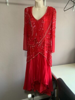 MUREK Vintage Red Beaded Evening Dress