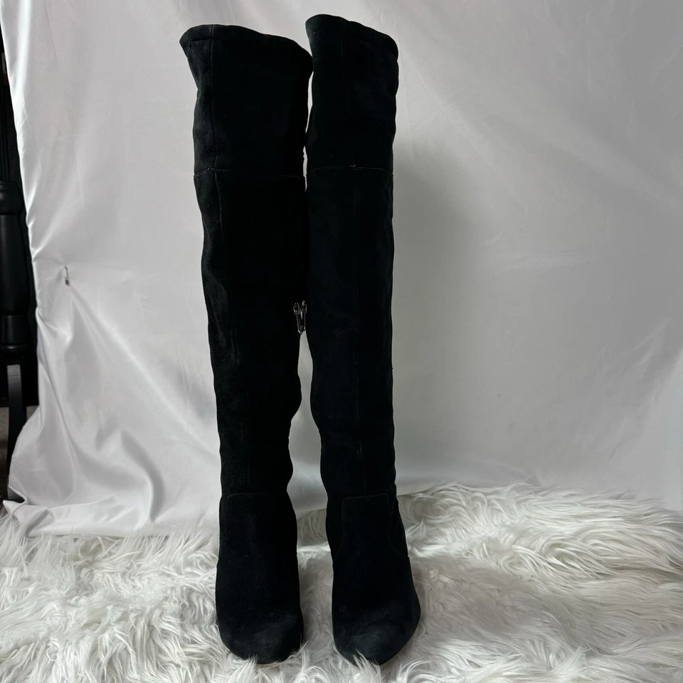 Adrienne Vittadini черная замша над колена ботинки, заостренный носок, серебряные запонки, 7 - Изображение 3 из 4