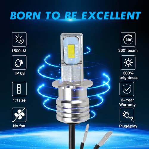 H3 LED Headlight Bulbs 6000K For BMW Motorcycle K1200RS GT LT 1997-2004 Hi Beam - Picture 8 of 9