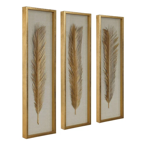 SET OF THREE 48" SAGO PALM LEAF INSPIRED SHADOW BOXES WALL ART UTTERMOST 04176 - Picture 5 of 6