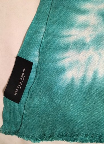 Meryl Diamond New York Turquoise Tie Dye Scarf Art to Wear Boho 28x58 - Picture 5 of 5
