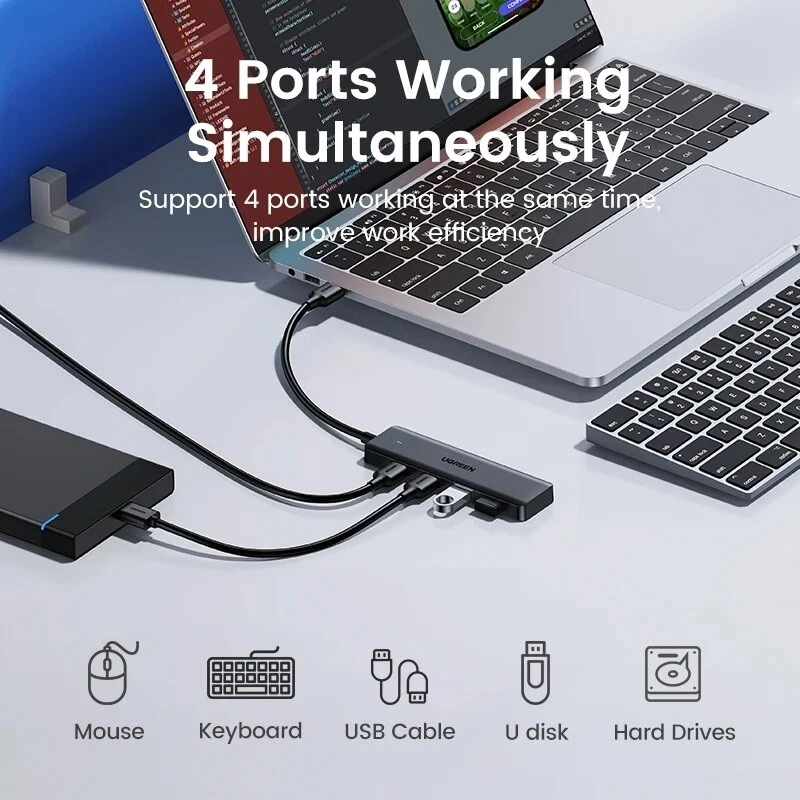 UGREEN USB HUB 4 in 1 USB 3.0 Hub For Mouse Keyboard MacBook Laptop PC Xbox PS5 - Image 3 of 4