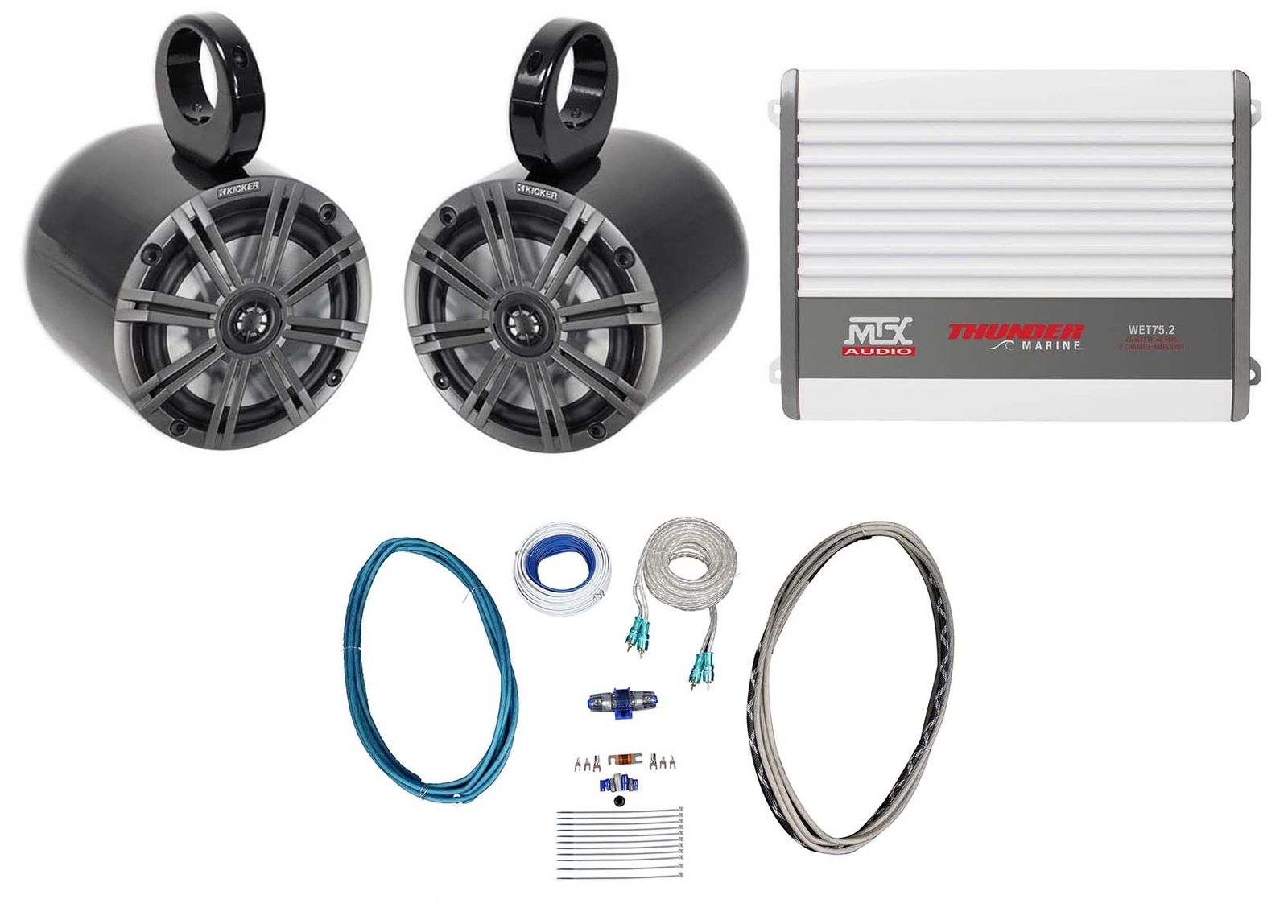 2 Колонки KICKER KM65 65 Black Marine Wakeboard Tower Усилитель MTX Провода