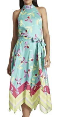 Tahari by ASL L38818 Womens Multi Mock Neck Printed Twill Halter Dress Size  2 | eBay