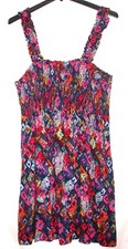 Terra & Sky Smocked Sundress XL (16-18) Sleeveless Floral Colors Elastic Bodice