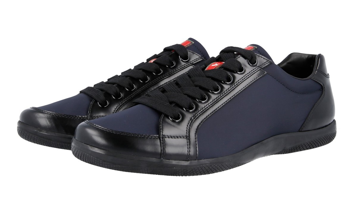 PRADA SNEAKERS SHOES 4E2439 NAVY BLACK LEATHER NYLON RED