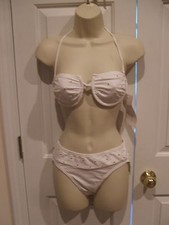 NWT vintage halter SUNSTREAK WHITE/ gold beads 2 pc. bikini swimsuit size 8