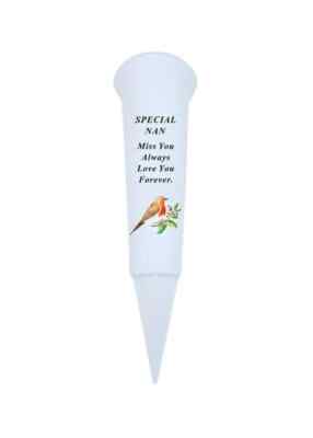 NAN Loving Memory Spike Memorial Grab Blumenvase Halter weißes Rotkehlchen