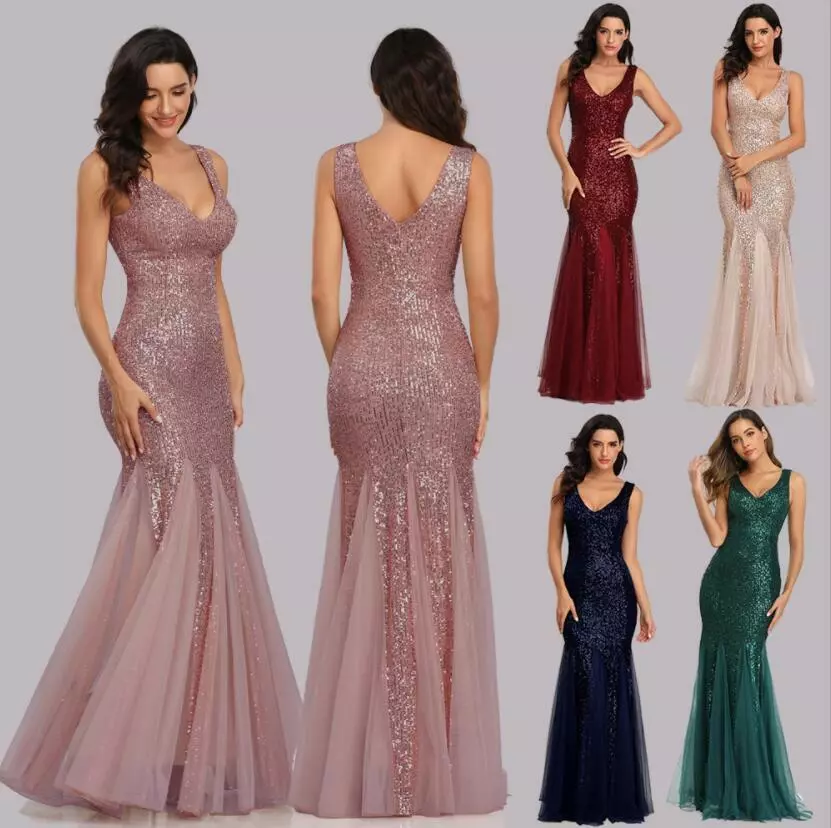 Lady Sexy Evening Dress Sequined V-neck Mermaid Formal Dresses Ball Gown  Party L