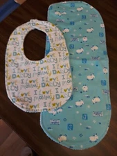 #20 Infant bib and burp cloth set in a blue lamb  I love Mommy and Daddy design
