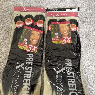 2-3 PACKS X-pression Expression 100% Kanekalon 3X Braid Hair Pre-Stretched 42 1B
