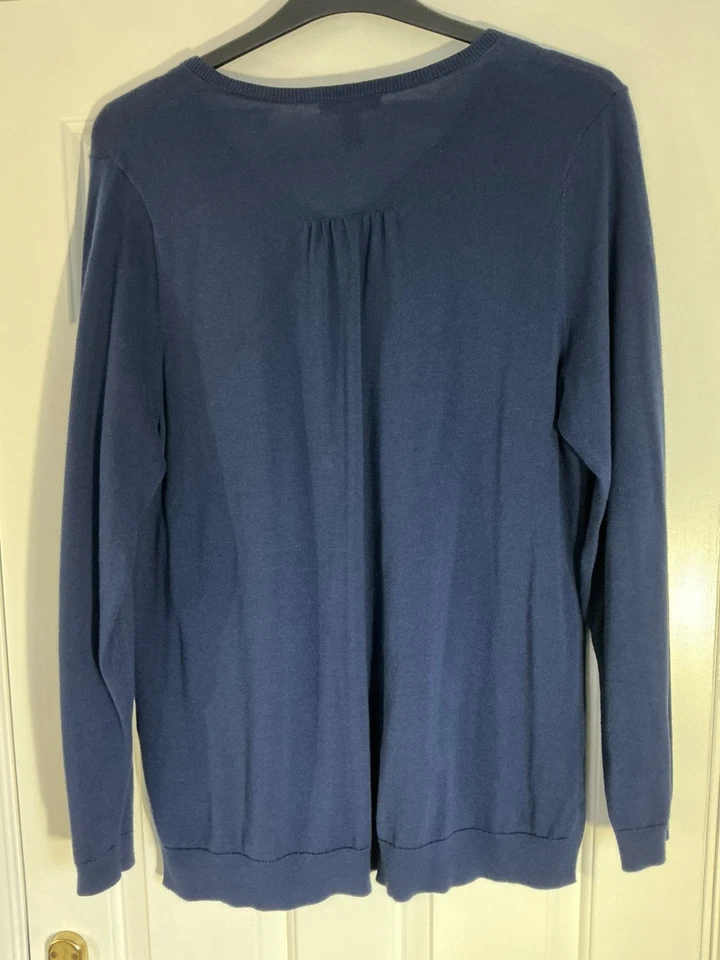 LANDS END Ladies Longline Cotton Jumper Pullover Size XL U.K. 18-20 Navy Blue - Image 2 of 4