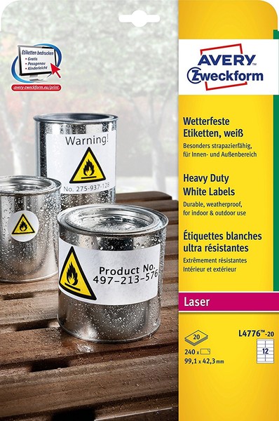 Avery Zweckform Wetterfeste Etiketten 99,1 X 42,3 Mm Weiß 240 Etiketten-image