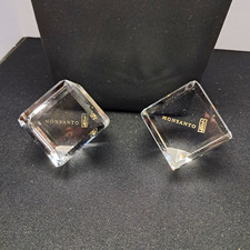 Vintage Monsanto Logo Beveled Glass Paperweight Pair Corporate Advertising set 2
