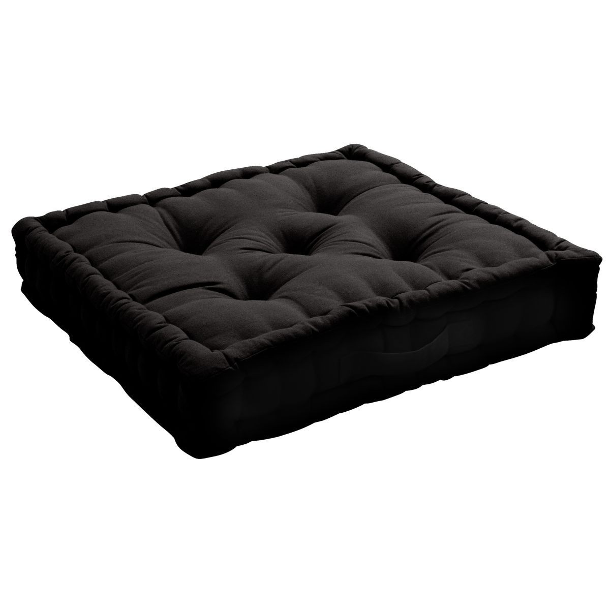 Coussin de sol uni Panama 50x50 cm noir en coton épais tisse