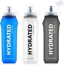 3 Pack Soft Water Bottle, 25oz/750ml Flask Running Bottles for Mix 25oz 
