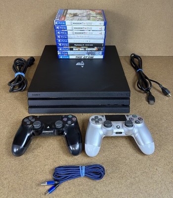 Sony PlayStation 4 PS4 Pro 1TB CUH-7015B w/ Controllers, Cords & 9 Games TESTED!