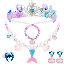 6 Pcs Mermaid Birthday Decorations, Ocean Shell Rhinestone Tiara with Pearl N...