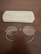 Antique Wire Frame Oval Eye Glasses with Case Gold Spectacles Steampunk