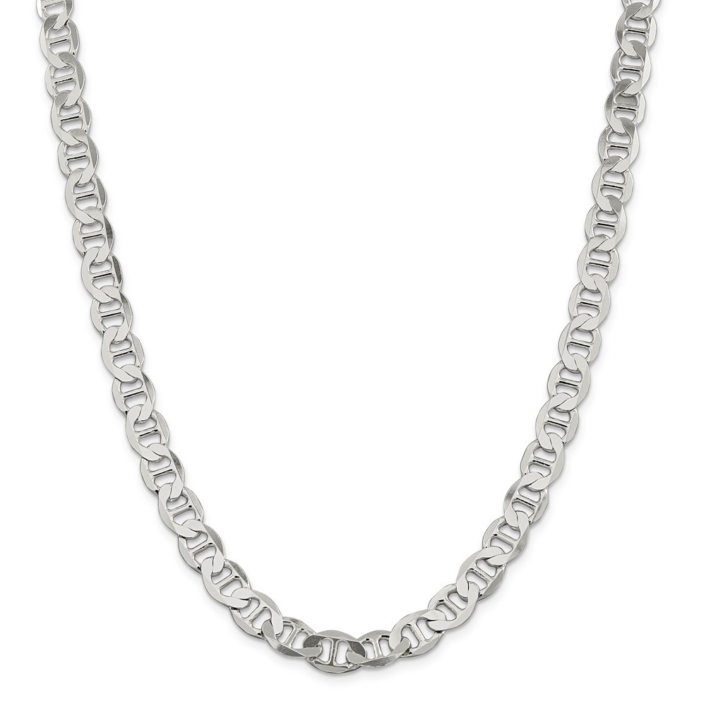 Sterling Silver Semi Solid 8.9mm Flat Anchor Chain w/ Lobster Clasp 18" - 26"