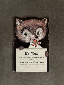 Vintage Mid-50s Be Foxy Save Your Dimes Bank Savings Card