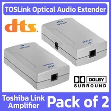 2 Pack TOSLink Optical Amplifier Optic Fiber Audio Signal Booster +Power Adapter