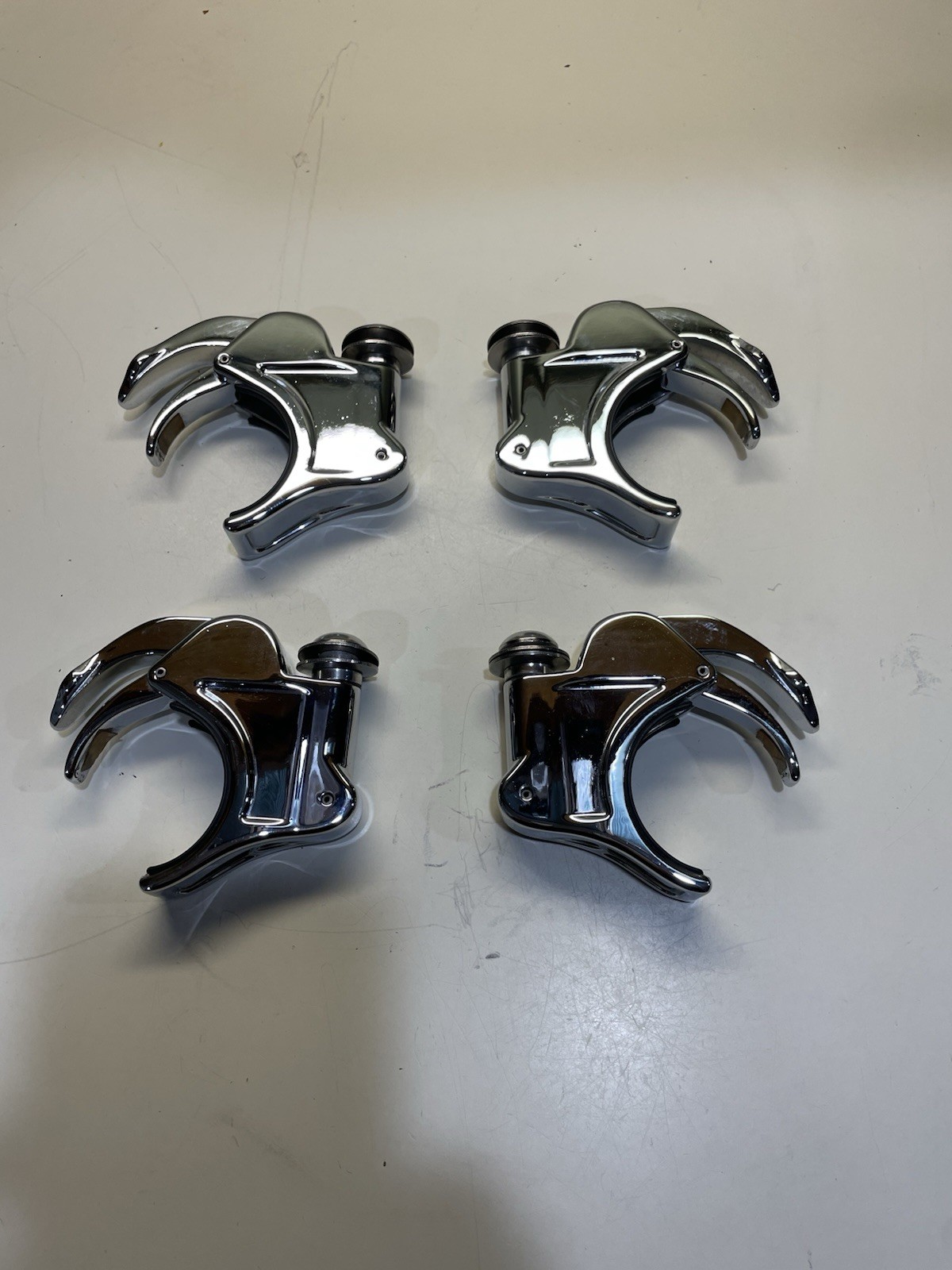 Harley Oem Chrome 49mm Complete Detachable Windshield Clamps Nice Condition