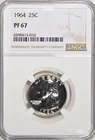 1964 PROOF WASHINGTON SILVER QUARTER ~ CHOICE BU UNC ~ NGC PF67 ~ BRIGHT WHITE!