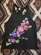 Vtg 80s OP Ocean Pacific Tank Top Double Sided Neon Print Black Adult OSFM XL