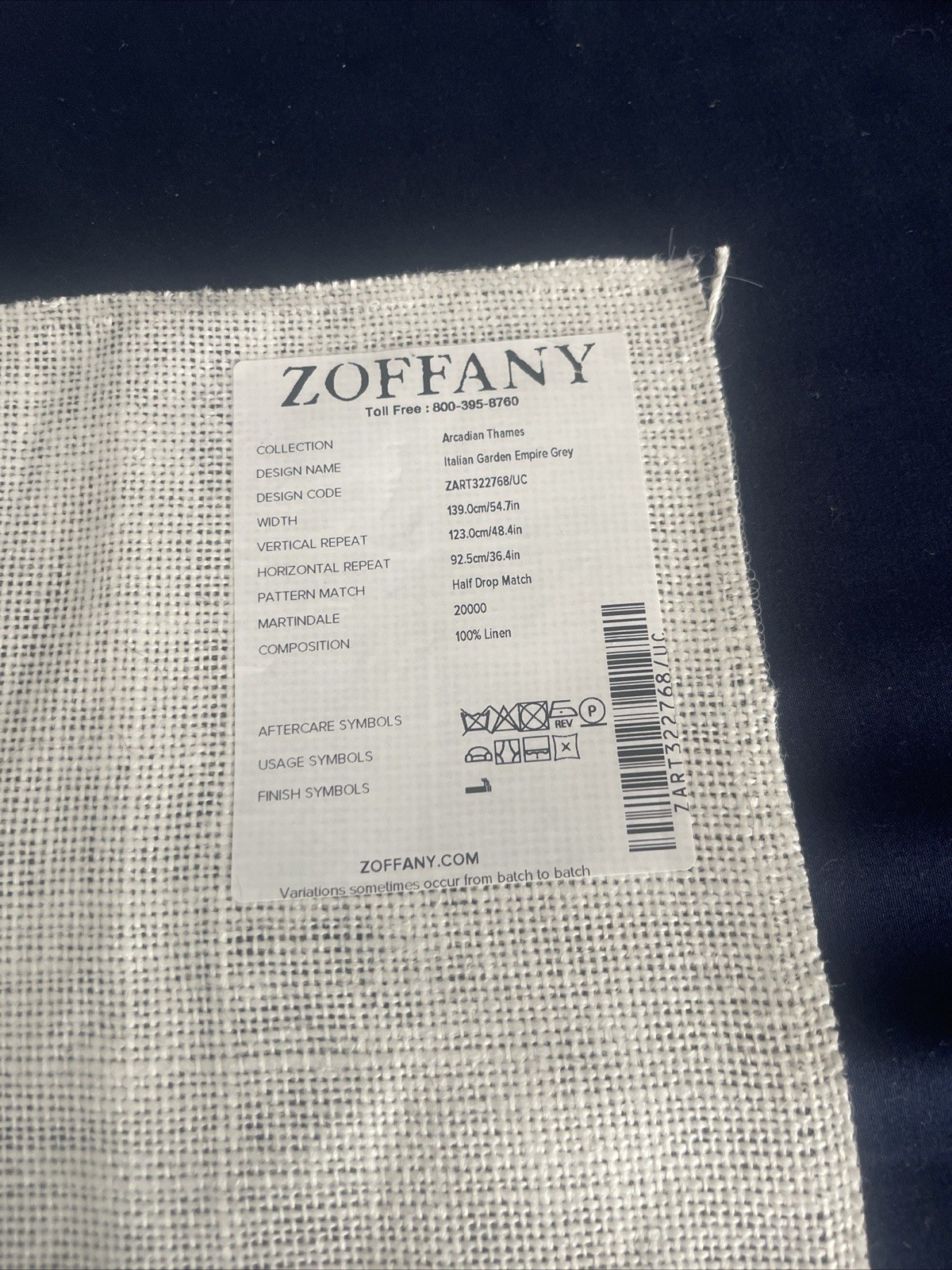 Zoffany Italian Garden Empire Grey Linen Fabric