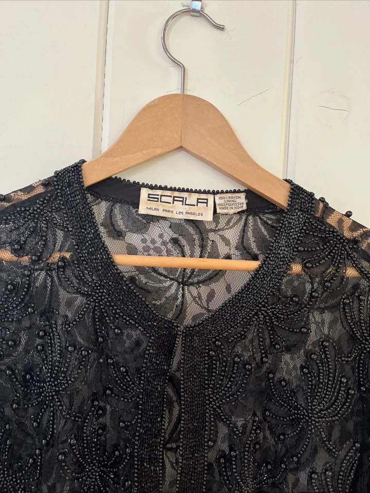 Scala Elegant Shawl Wrap Black Women Sz XL Or XXL Long Beaded, Formal Black Tie - Image 2 of 4