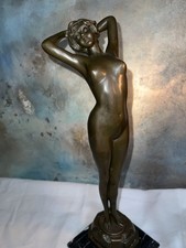 Jugendstil Bronzefigur Akt Bronze Figur Frau Skulptur weibliche Statue Signatur