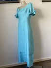 60,s Orig Emma Domb USA Aqua Blue Maxi With “bow” Sleeves.B36”W30”H38”