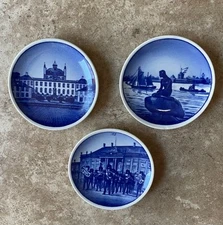 Vintage porcelain plates, Denmark, Set of 3, each are 3.25" across