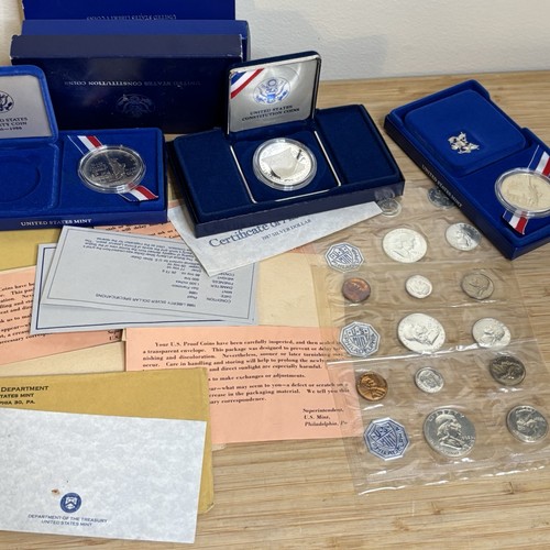 Vtg US Mint Constitution & Liberty Silver Dollar Proof Coin Lot - 1961-63 Philly