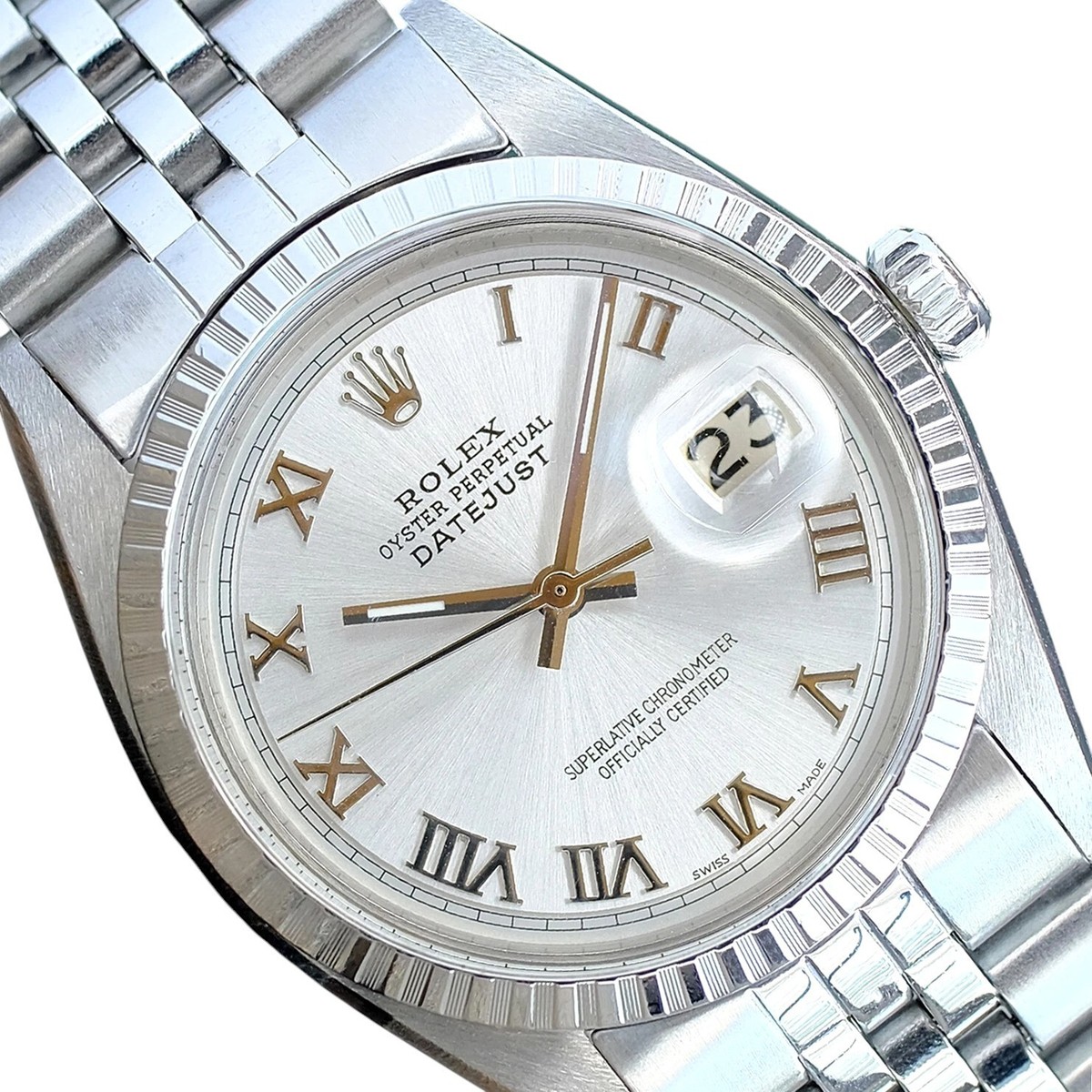 Rolex Mens Datejust Stainless Steel Silver Roman Numeral Dial 36mm