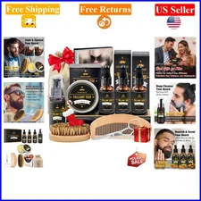 Men's Beard Grooming Kit with Oils, Balm, Comb, and Scissors - Great Gift