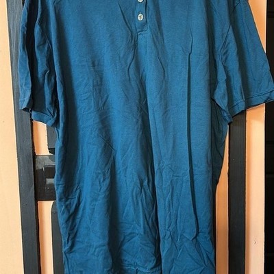 Men's Blue Henley T-Shirt Short Sleeve 3 Button Casual Tee
