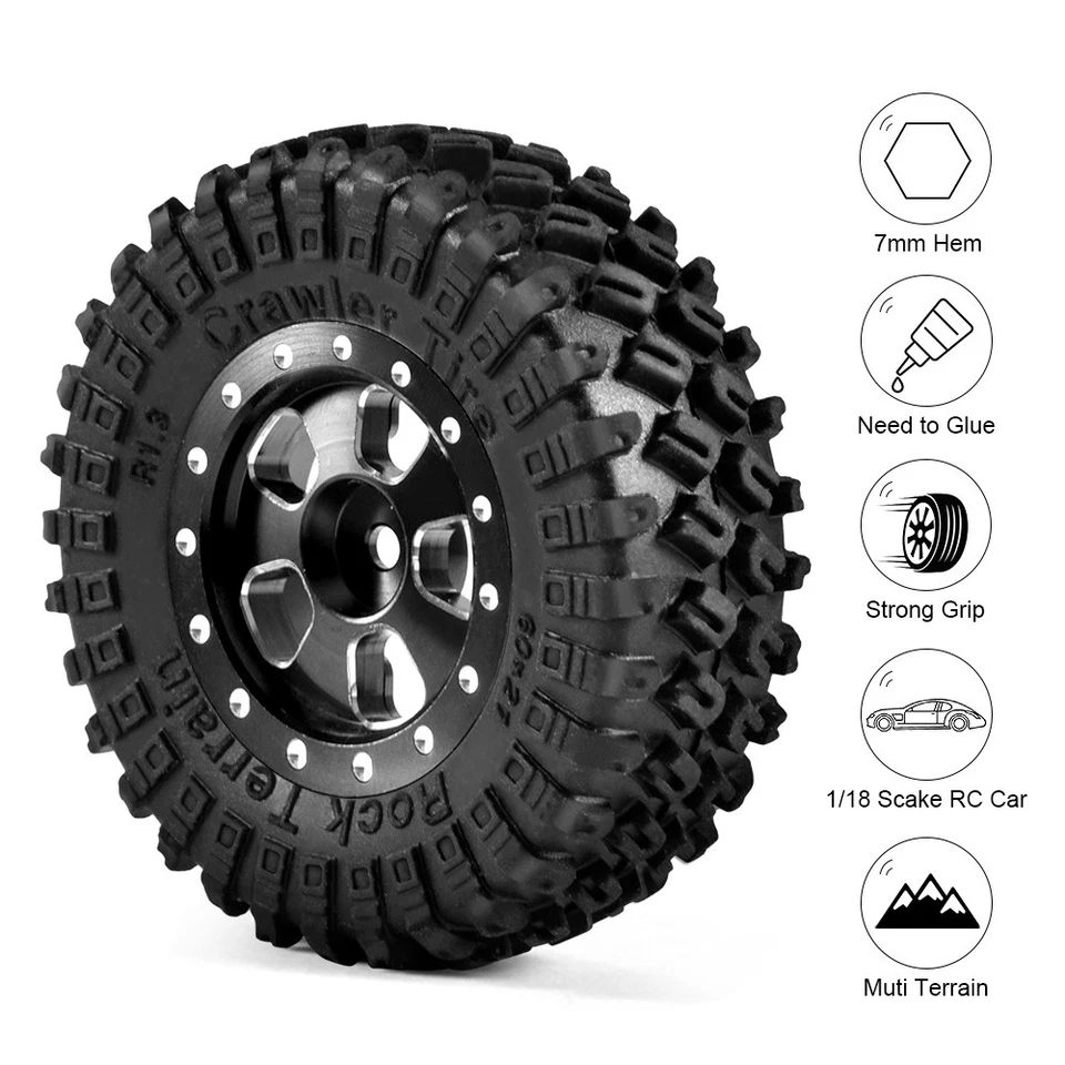 AUSTAR 1,3" RC-Reifen Räder 7 mm Sechskant für 1/18 TRX4M RC Crawler Autos - Bild 3 von 4