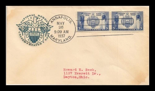 DR JIM STAMPS US COVER NAVAL ACADEMY FDC SCOTT 794 PAIR HF CACHET TOP TEAR