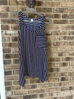   AB Studio / A.BRAND Navy & White Striped Asymmetrical Sleeveless Tunic Top S