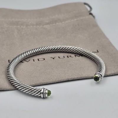 David Yurman Armband 5 mm Kabel Sterlingsilber Peridot & Diamanten Größe Small