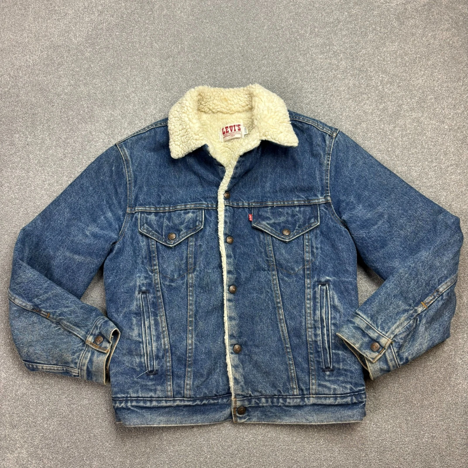 Levis Denim Jacket Adult X Small Blue Sherpa Lined Red Tab Trucker USA Made Men