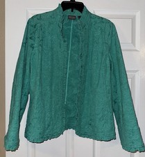 Additions by Chico s Green Embroidered Jacket Blazer Women s Size 1 M, 8-10