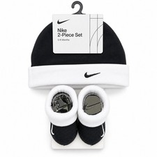 Nike Baby 2-Piece Beanie Hat Booties Set Black White 0-6 Months NWT
