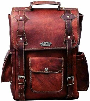 Vintage Genuine Leather Backpack Men Women Travel Rucksack Laptop Bag Daypack 16